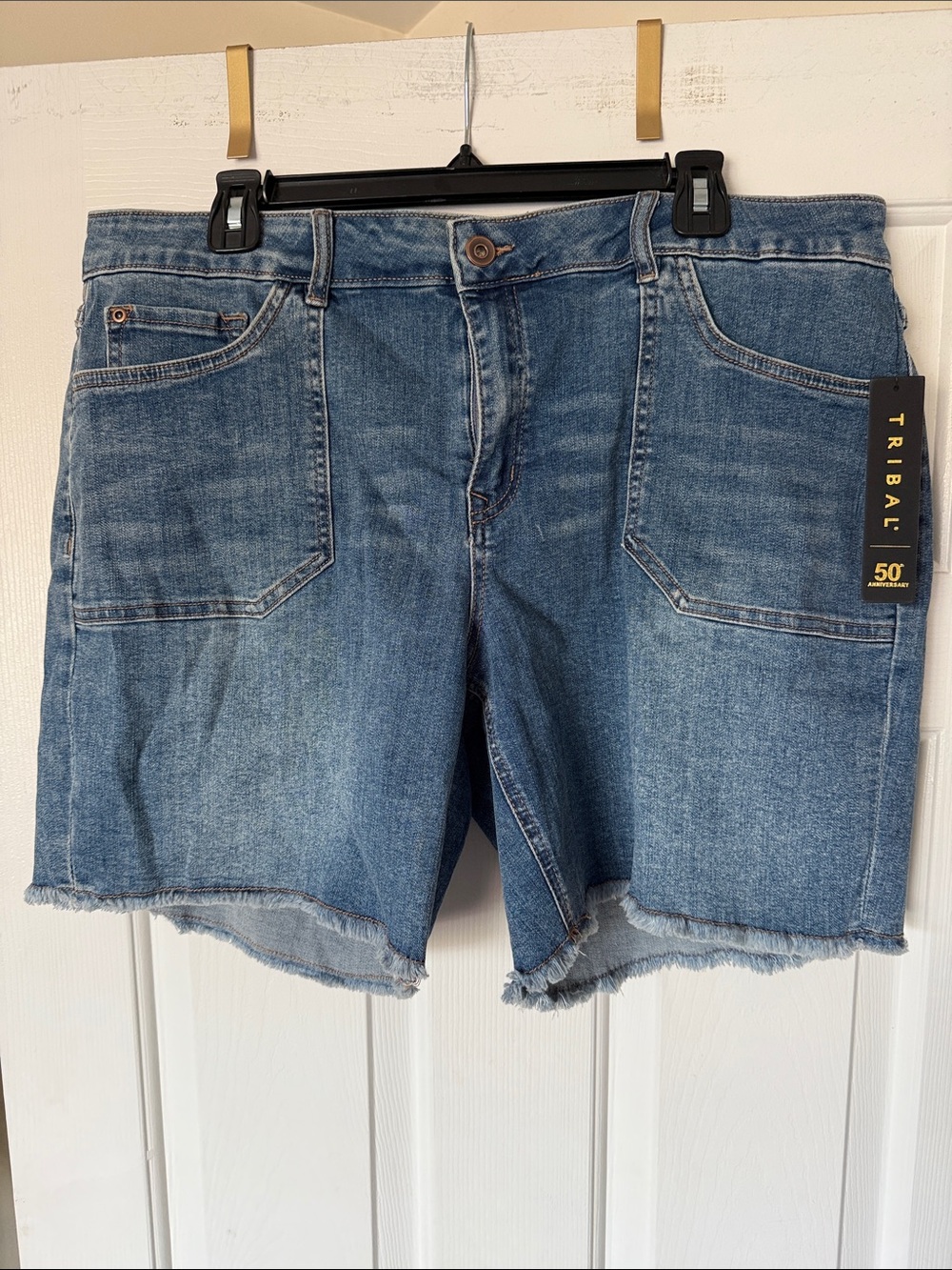 Tribal Blue Denim Frayed Hem Shorts